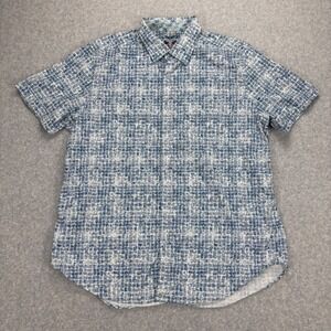 Robert Graham Button Down Shirt Mens XL Blue Geometric Short Sleeve Stretch